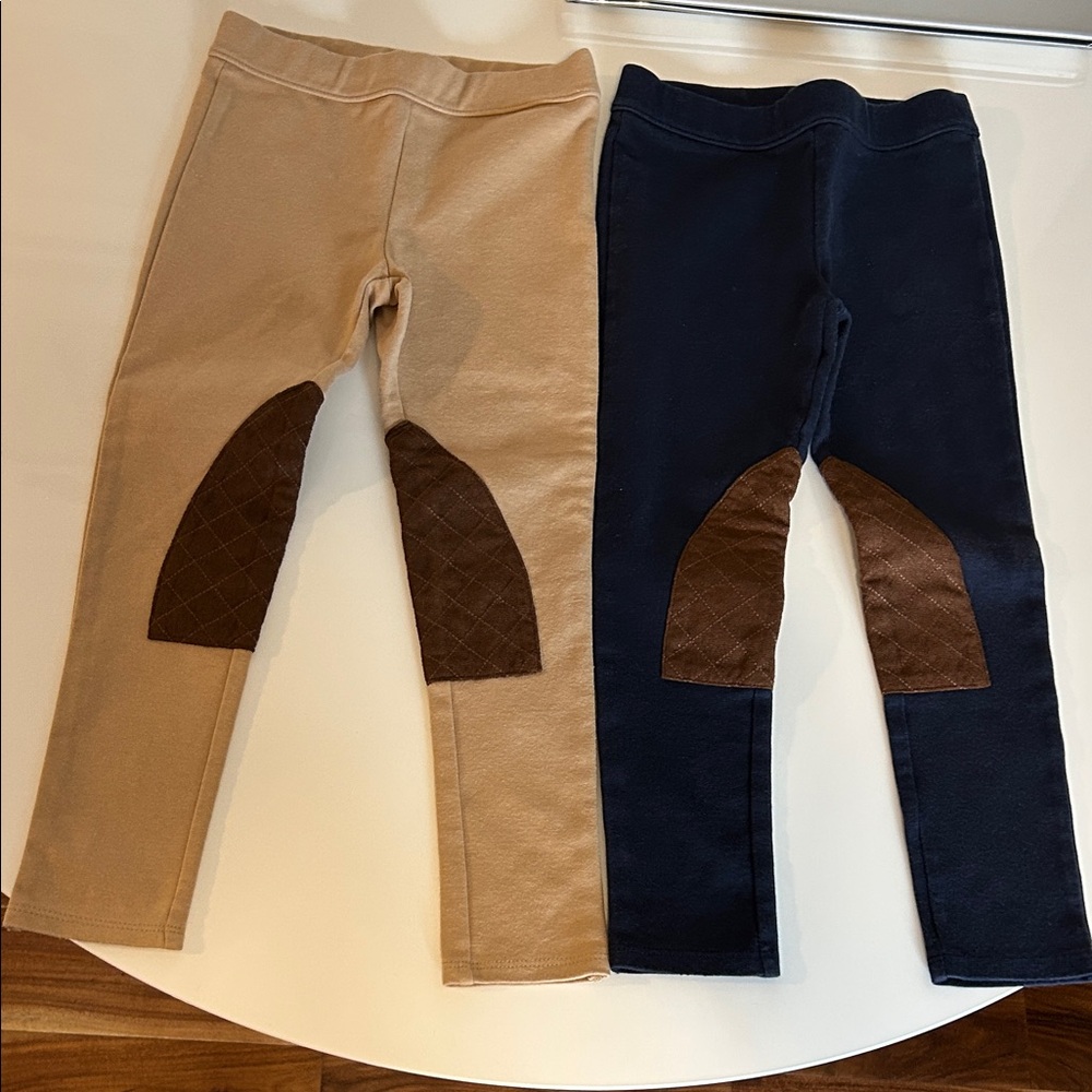 Janie and Jack Tan and Navy riding pants with Brown Patches. Bundle of 2 .